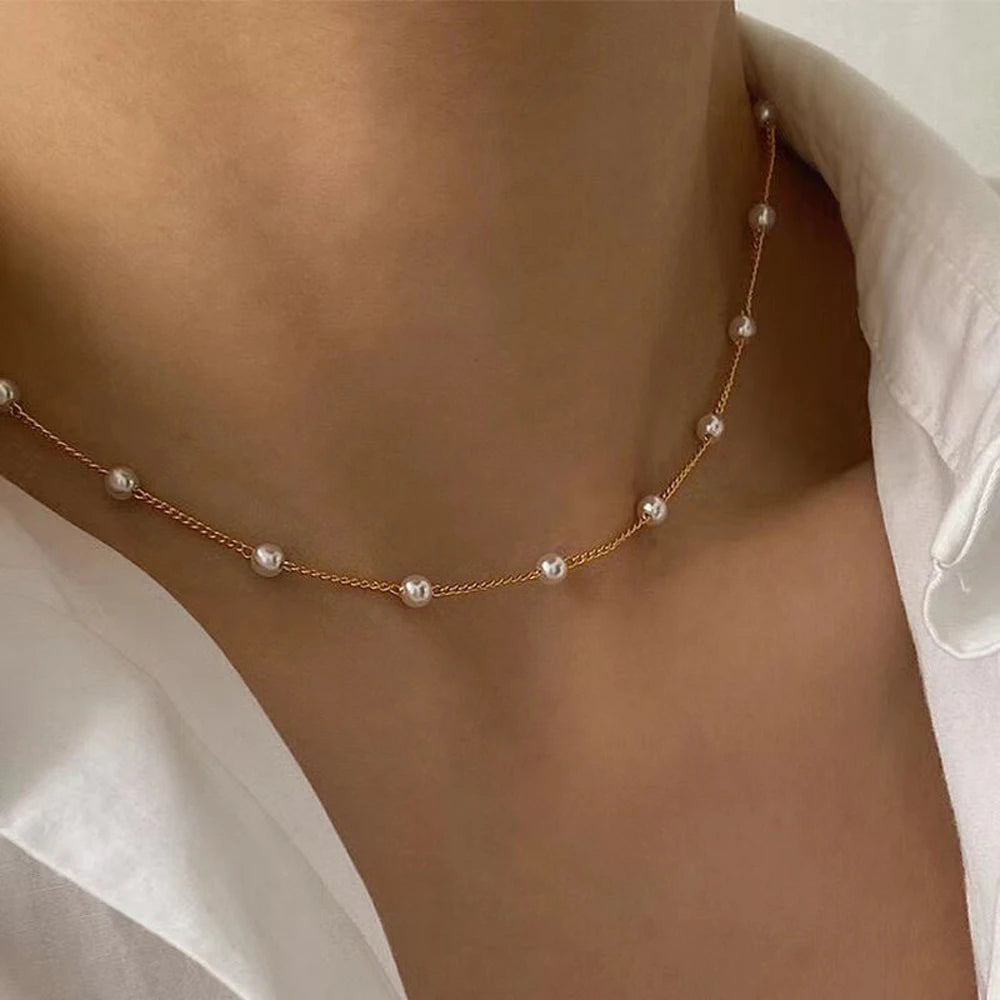 Kpop Pearl lace Gold Color Goth Choker
