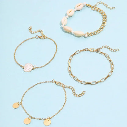 4 Pieces Bohemian Shell Chain Sequins Ankle Bracelet Set