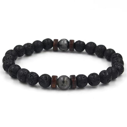 Volcanic Stone Lava Wooden 8mm Beads Wrist Chain Bracelet