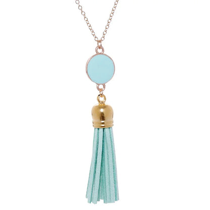Boho Monogram Acrylic Blank Disc Long Chain Tassel Sweater Necklace