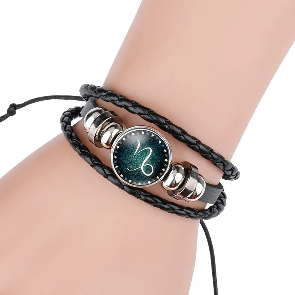 12 Constellation Luminous Leather Charms Bracelet