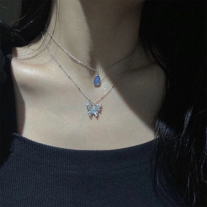 Simple Double Layer Star Moon Charm Necklace