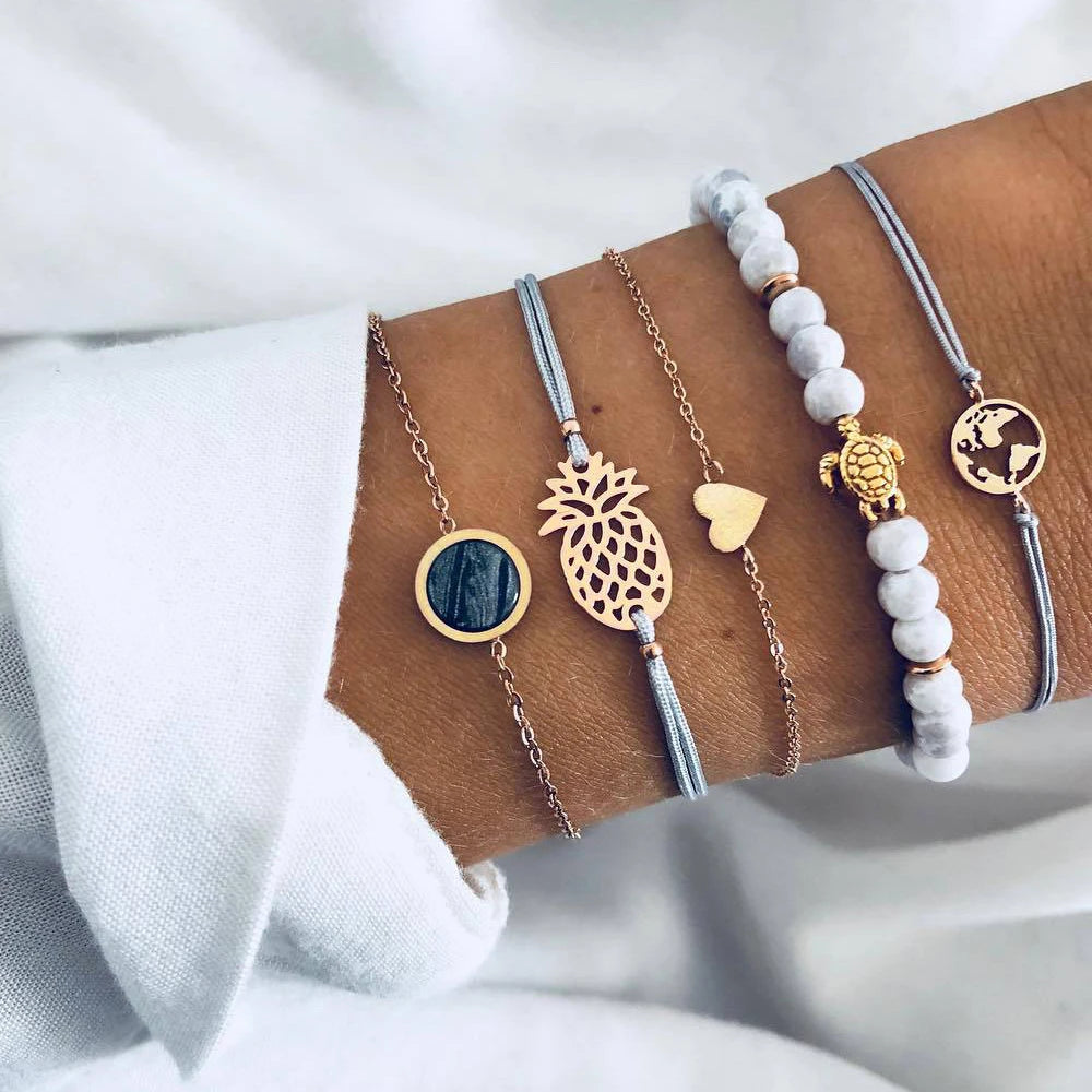 Bohemian Handmade Weave Heart Long Tassel Bracelet Sets