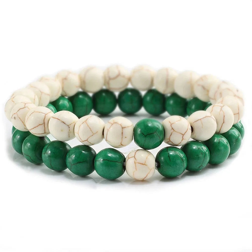 2Pcs/1Set Black White Beaded Natural Stone Couples Bracelet Charm Bracelets