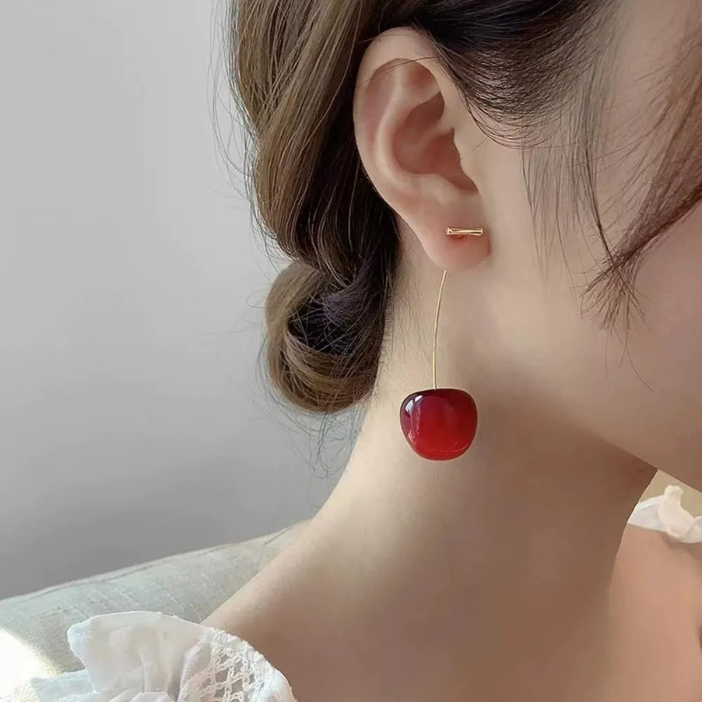 Trendy Kpop Cute Cherry Fruit Acrylic Earrings