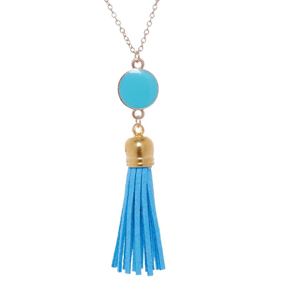 Boho Monogram Acrylic Blank Disc Long Chain Tassel Sweater Necklace