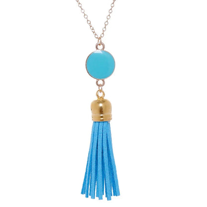 Boho Monogram Acrylic Blank Disc Long Chain Tassel Sweater Necklace