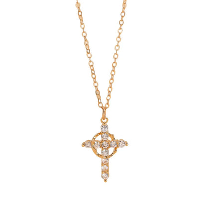 Rotatable Crown Cross Copper Pendant Necklace