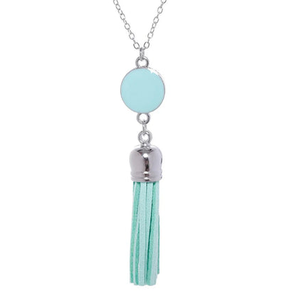 Boho Monogram Acrylic Blank Disc Long Chain Tassel Sweater Necklace