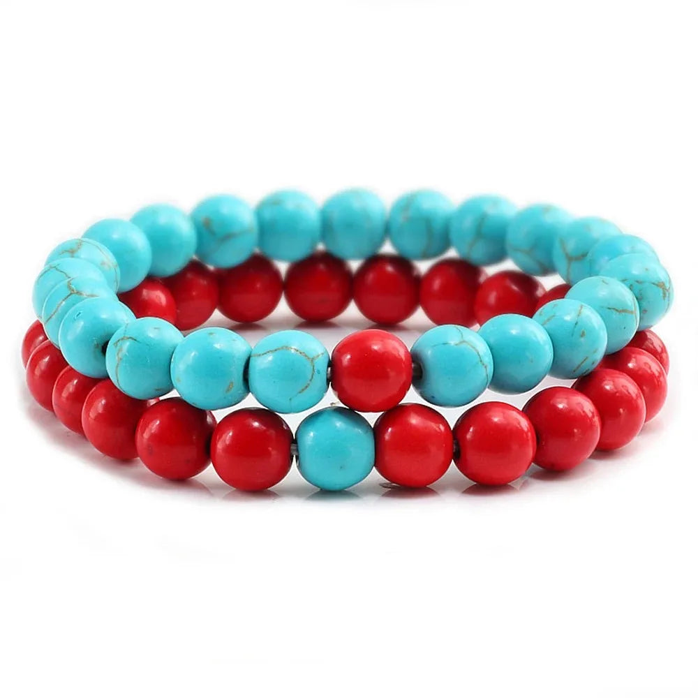 2Pcs/1Set Black White Beaded Natural Stone Couples Bracelet Charm Bracelets