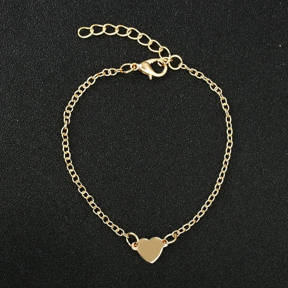 Heart Charm Gold Color Metal Bracelets