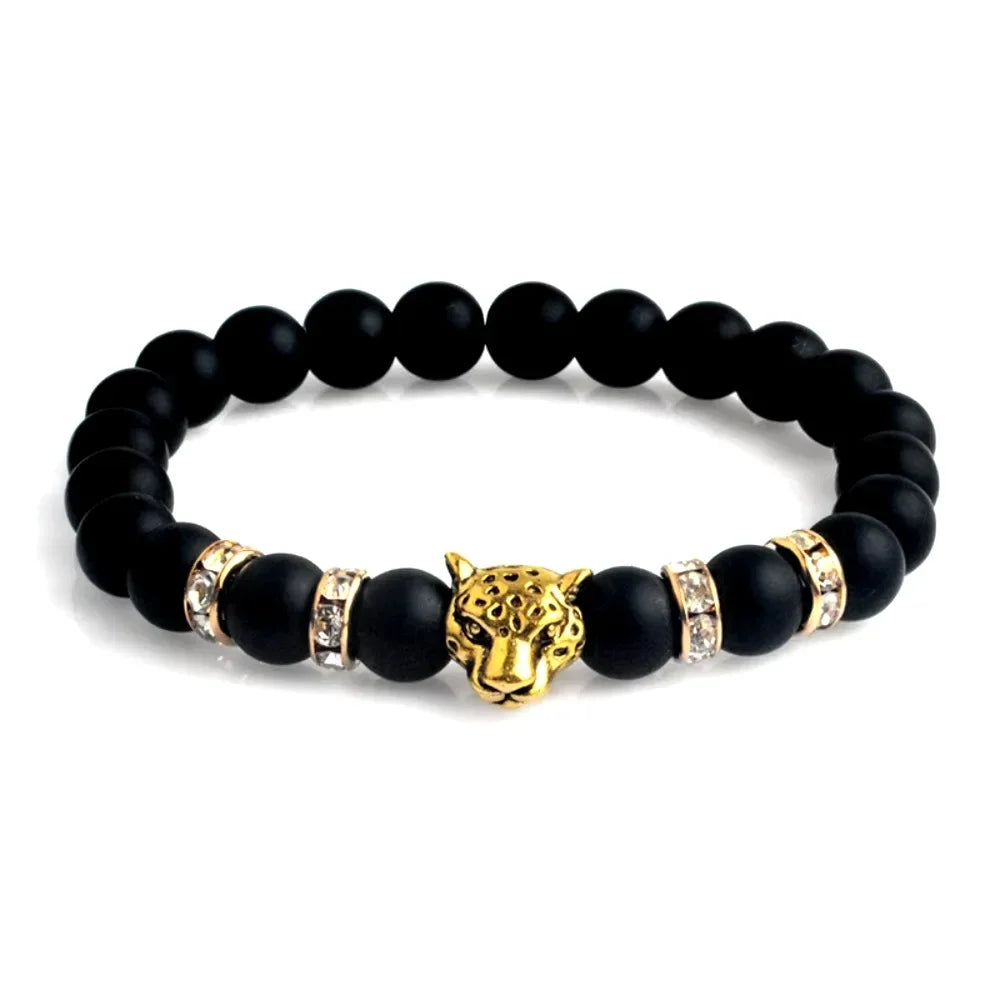Matte Black Onyx Tiger Leopard Beaded Bracelet