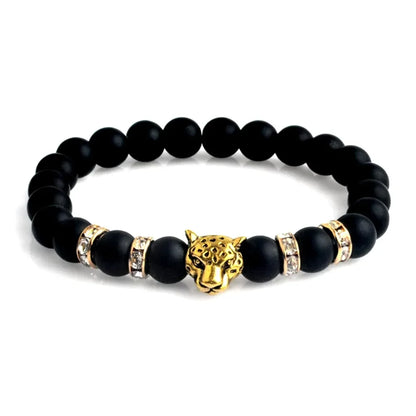 Matte Black Onyx Tiger Leopard Beaded Bracelet