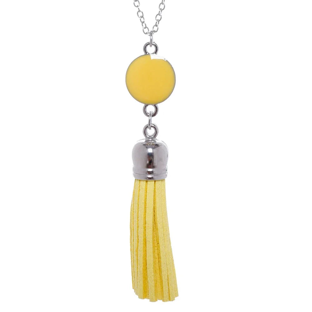 Boho Monogram Acrylic Blank Disc Long Chain Tassel Sweater Necklace