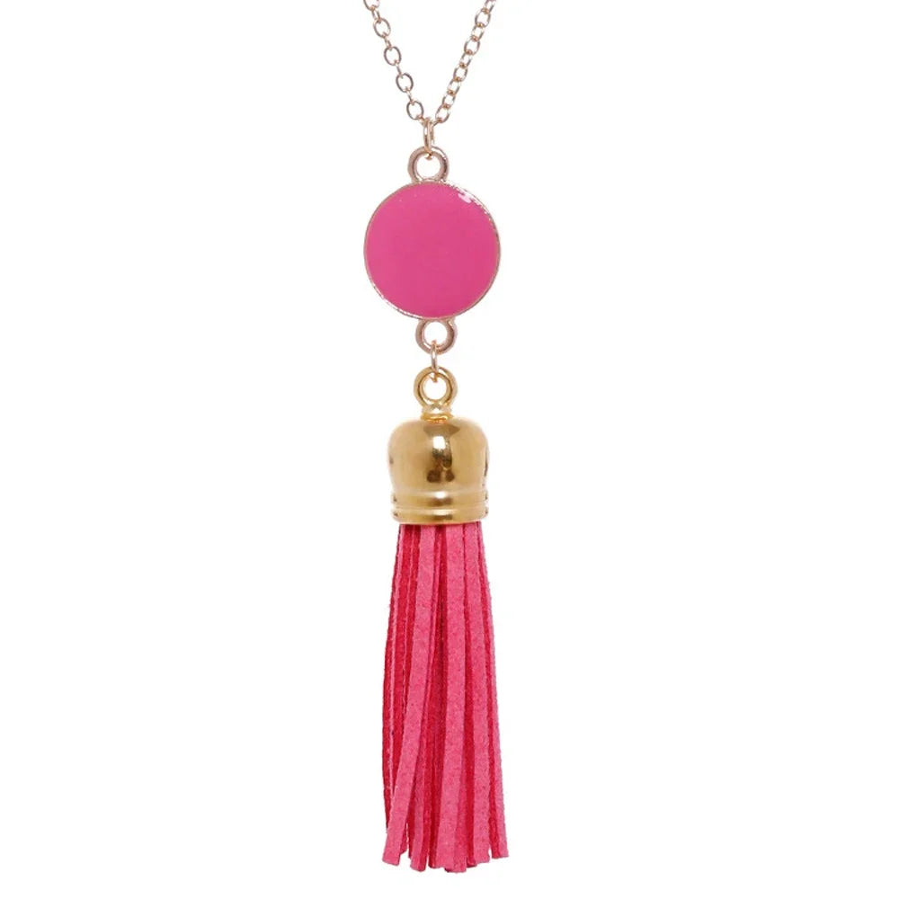 Boho Monogram Acrylic Blank Disc Long Chain Tassel Sweater Necklace