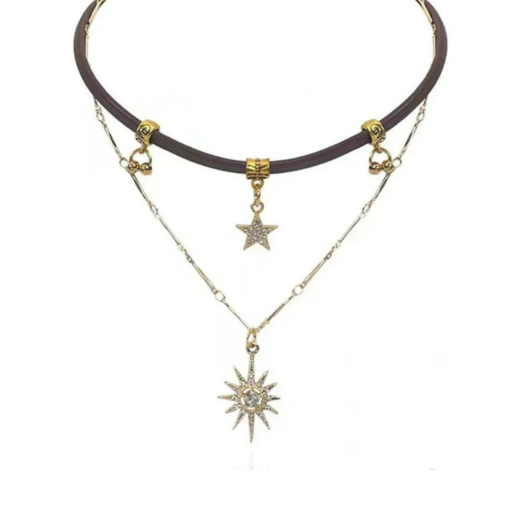 Punk Charm Sun Star Zircon Necklace