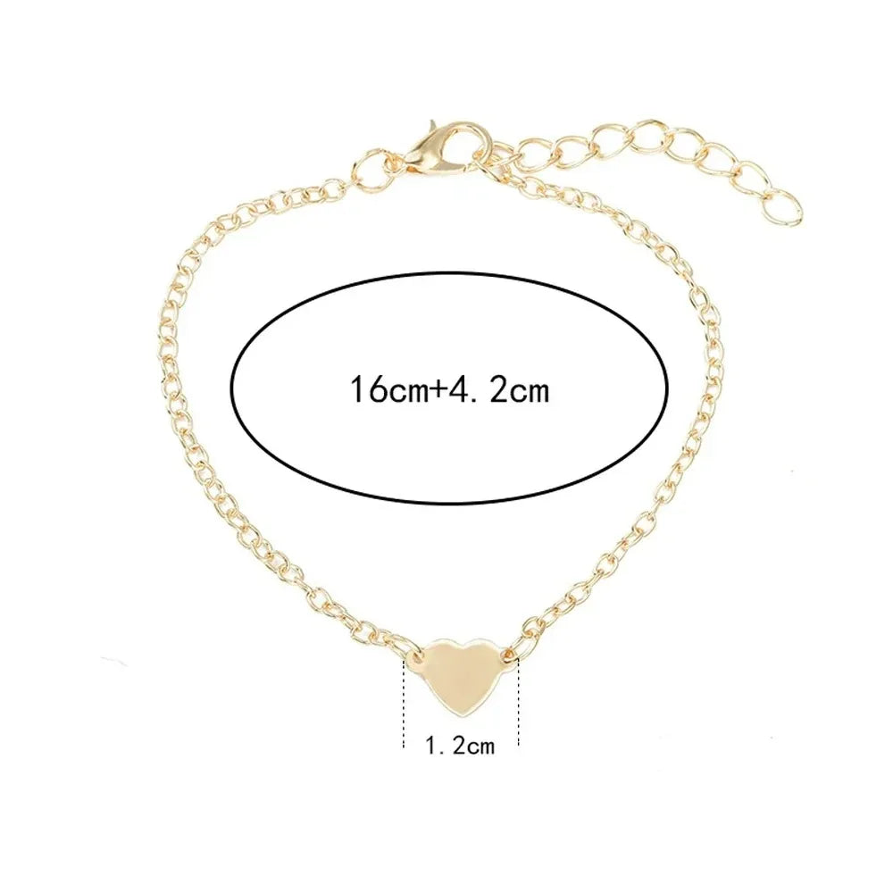 Heart Charm Gold Color Metal Bracelets