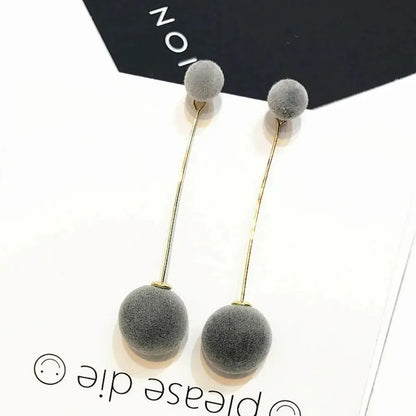 Velvet Red Black Round Tassel Drop Earrings