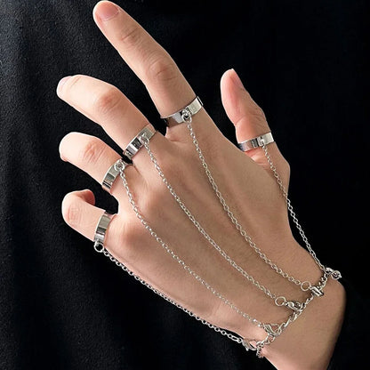 Hip Hop Party Chain Wrist Rings with Open Adjustable Design Set