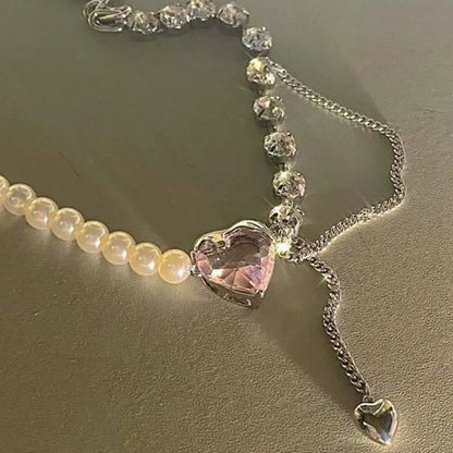 Peach Heart Water Drop Pendant Necklace