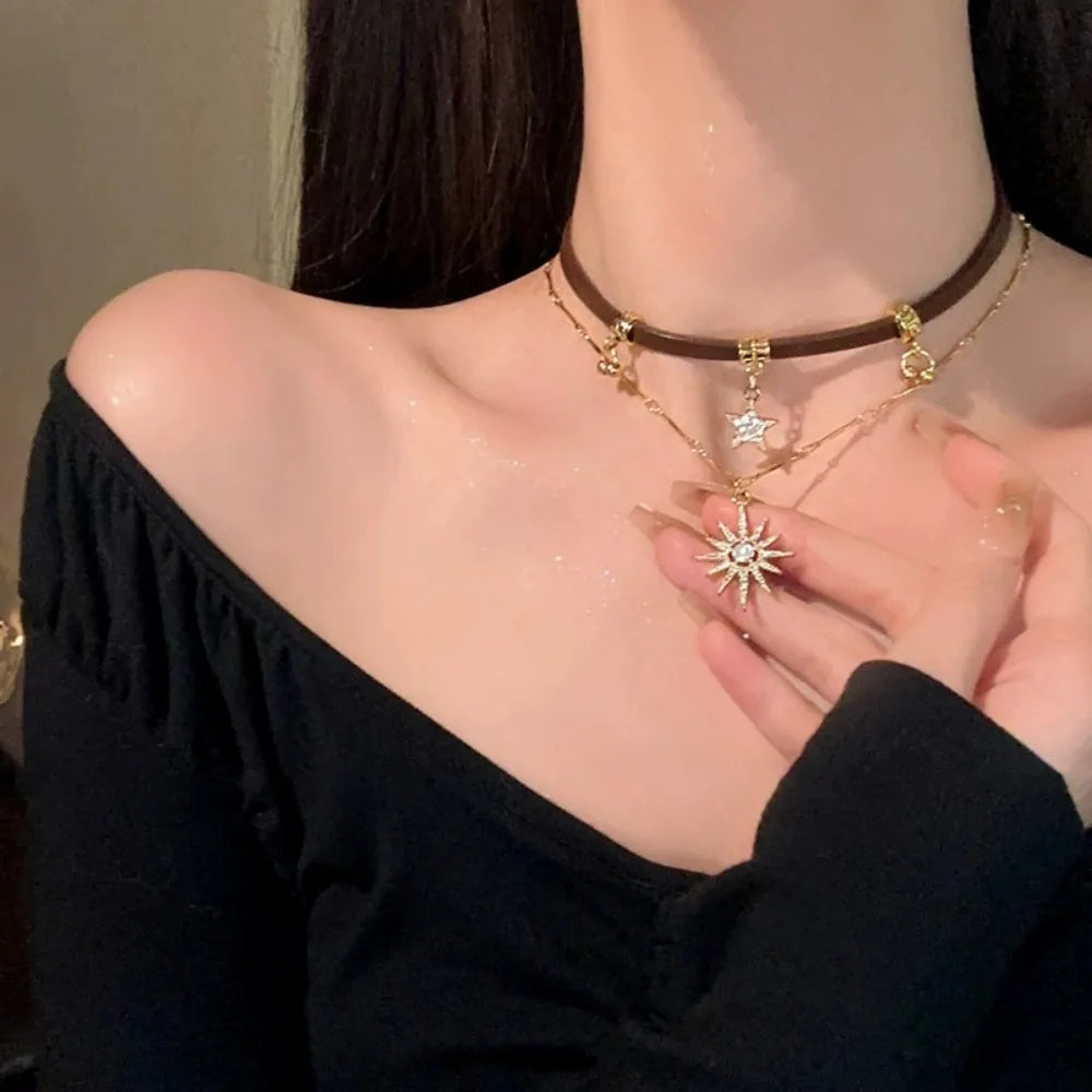 Punk Charm Sun Star Zircon Necklace