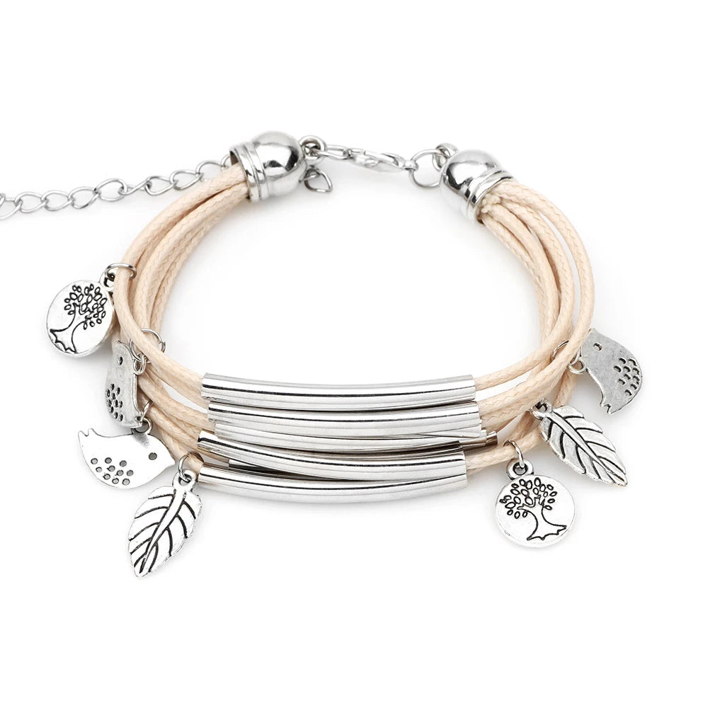 Multilayer Handmade Charm Leaves Bracelets