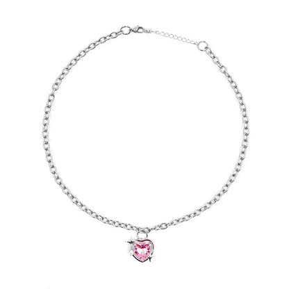Goth Harajuku Pink Peach Heart Pendant Necklaces & Earrings Set