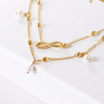 Retro Pearl Heart Infinity Double-Deck Anklet Set