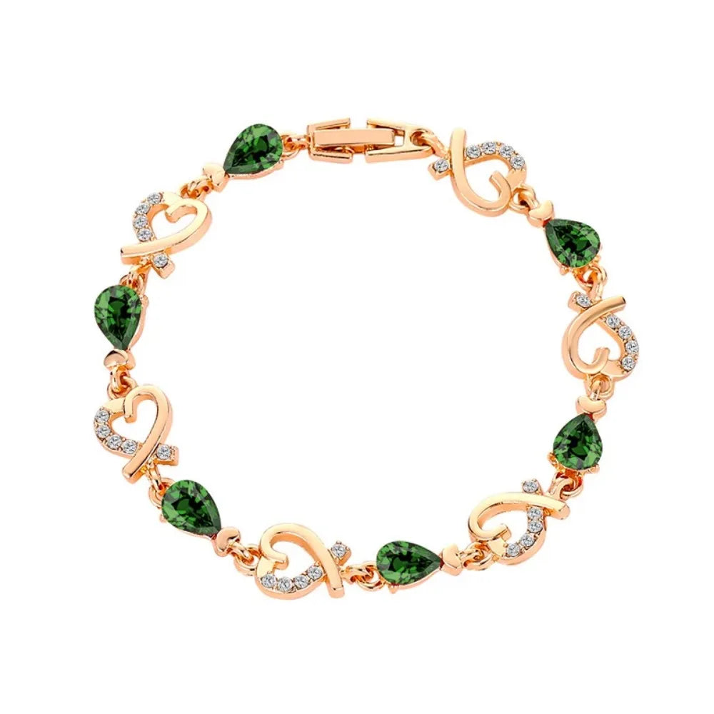 5 Colors Beautiful Colorful Austrian Crystal Heart Chain Bracelet