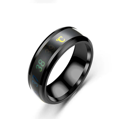 Smart Stainless Steel Waterproof Body Temperature Measuring Ring for Couples with Color-Changing Mood Feature