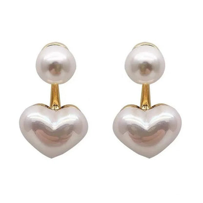 Imitation Pearl Heart Round Stud Earrings