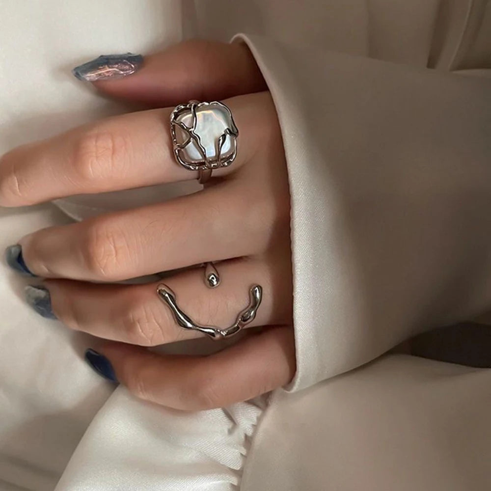 Silver Color Minimalist Irregular Twined Finger Rings