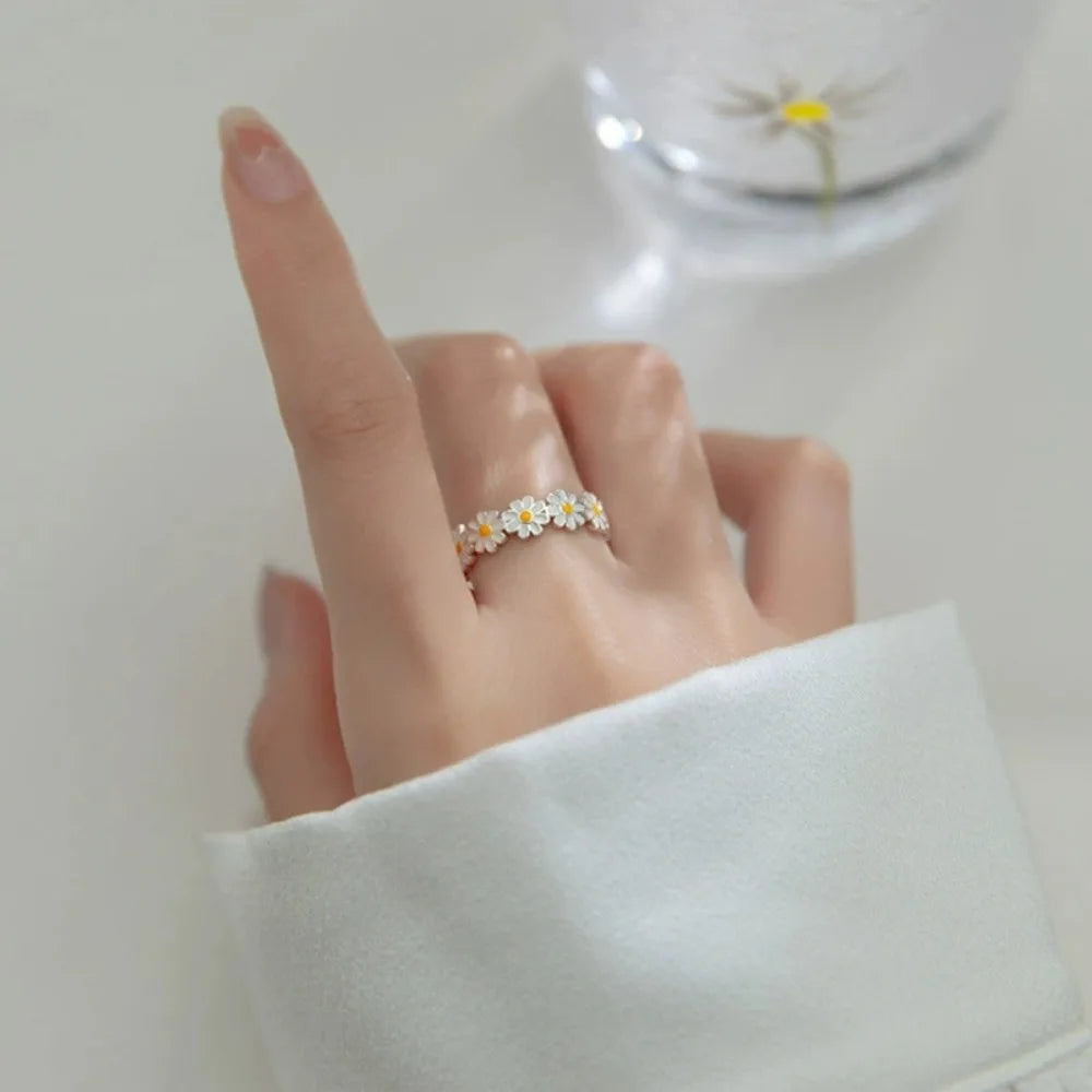 Exquisite Enamel Sunflower Adjustable Open Ring