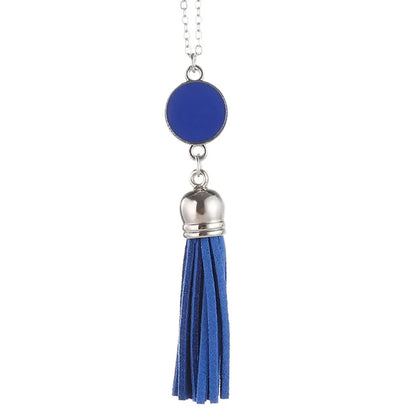 Boho Monogram Acrylic Blank Disc Long Chain Tassel Sweater Necklace