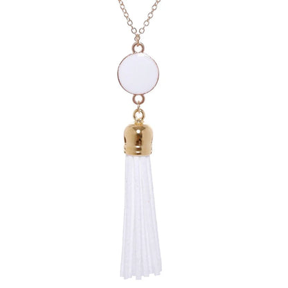 Boho Monogram Acrylic Blank Disc Long Chain Tassel Sweater Necklace