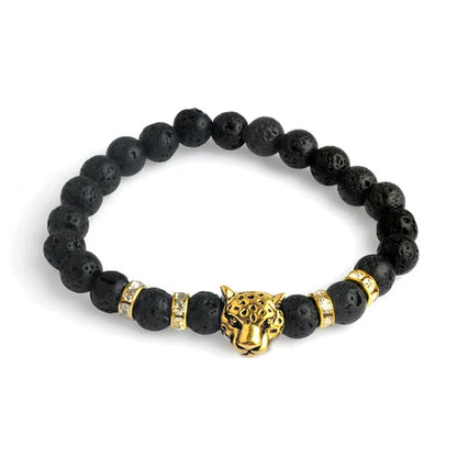 Matte Black Onyx Tiger Leopard Beaded Bracelet