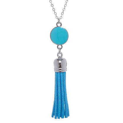Boho Monogram Acrylic Blank Disc Long Chain Tassel Sweater Necklace