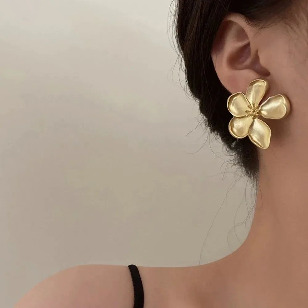 Gold Color Metal Flower Retro Earrings