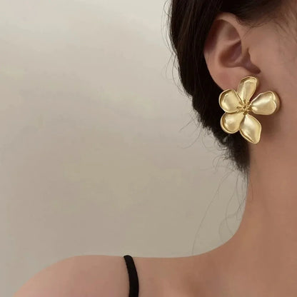 Gold Color Metal Flower Retro Earrings