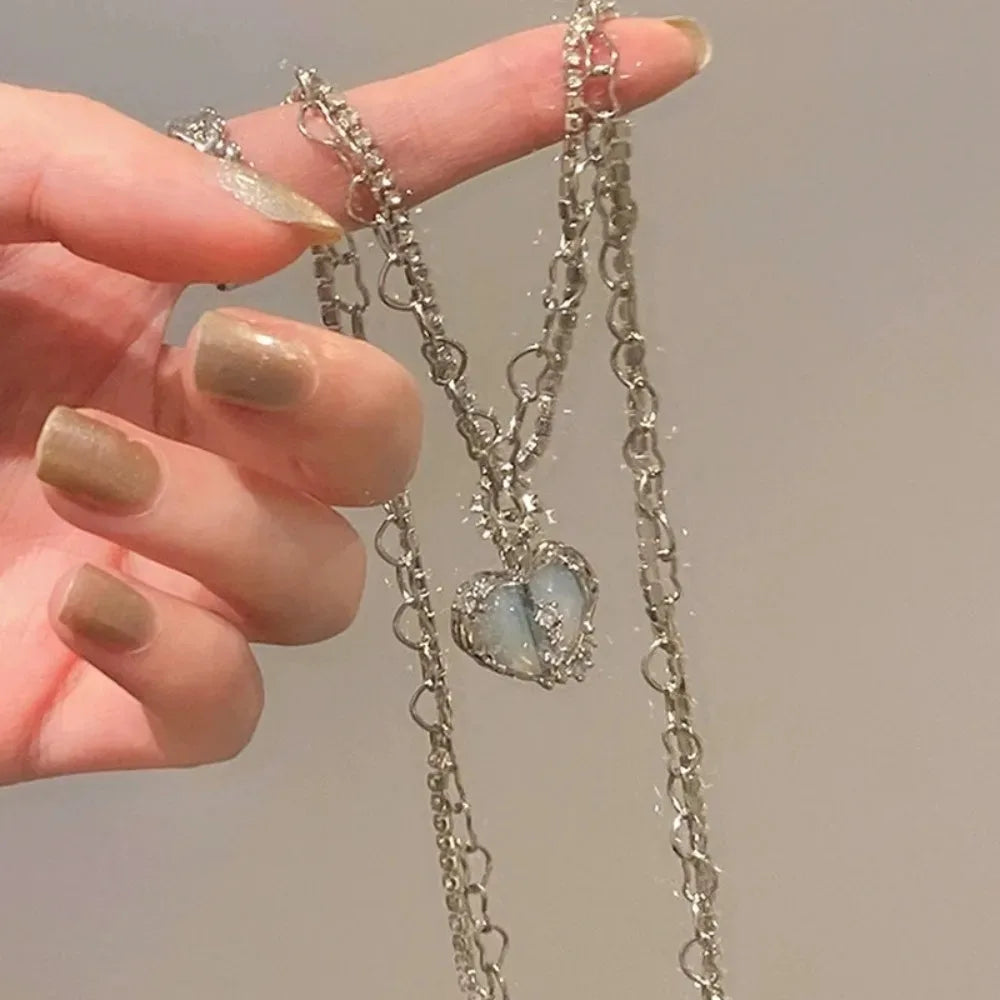 Peach Heart Water Drop Pendant Necklace
