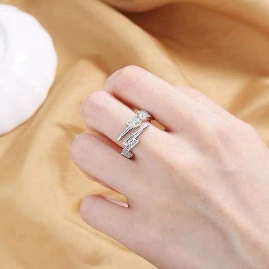 Silver Color Zircon Lightning Open Adjustable Ring