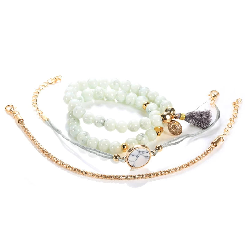 Bohemian Handmade Weave Heart Long Tassel Bracelet Sets