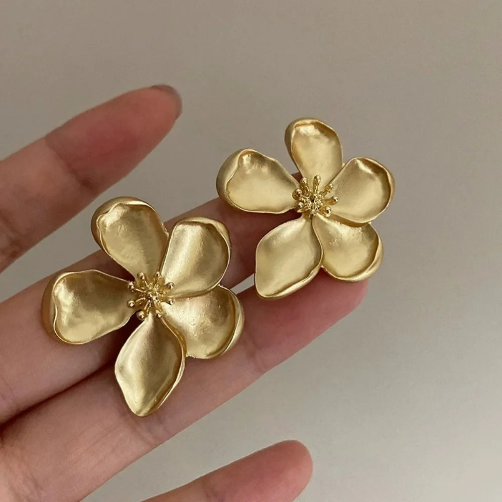 Gold Color Metal Flower Retro Earrings