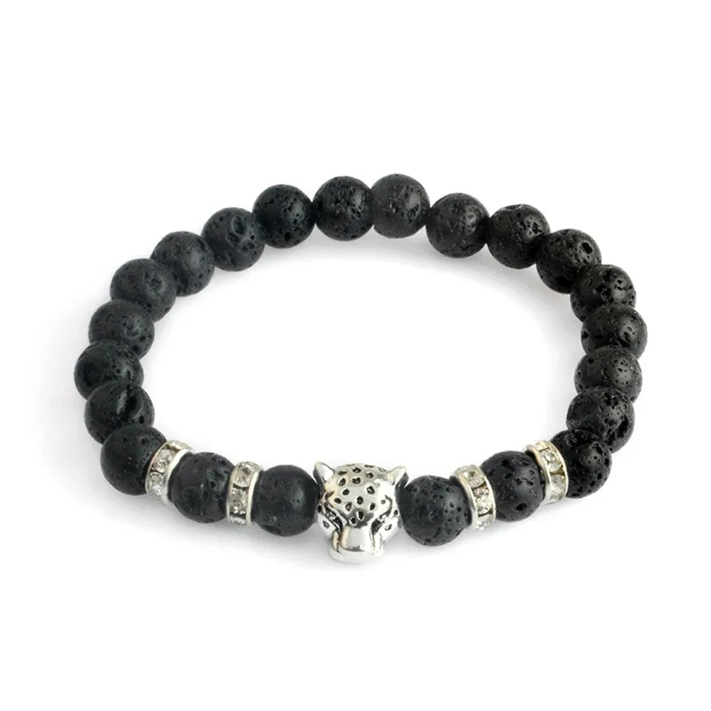 Matte Black Onyx Tiger Leopard Beaded Bracelet