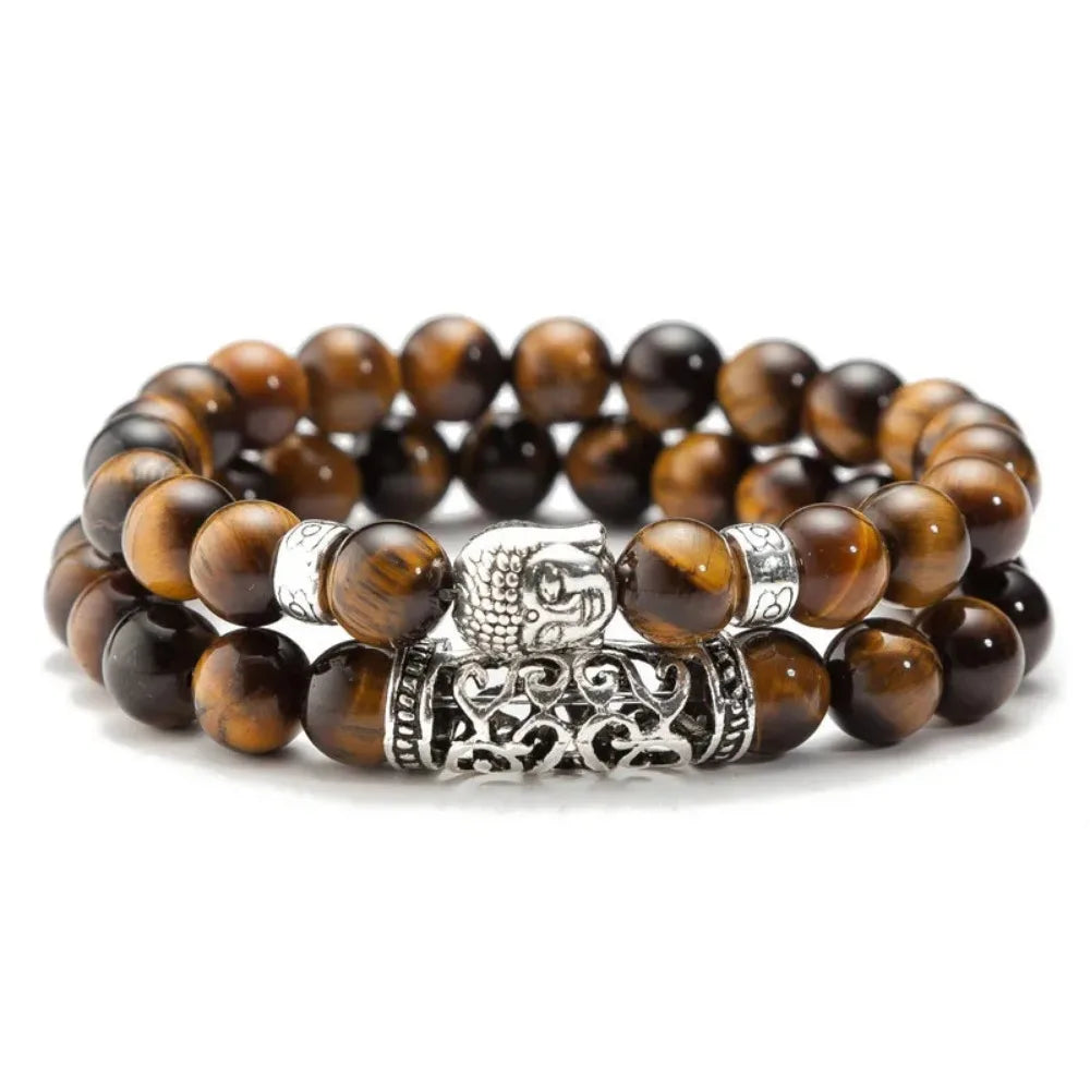 2pcs/Set Black Lava Stone Prayer Beads Buddha Men Bead Bracelet