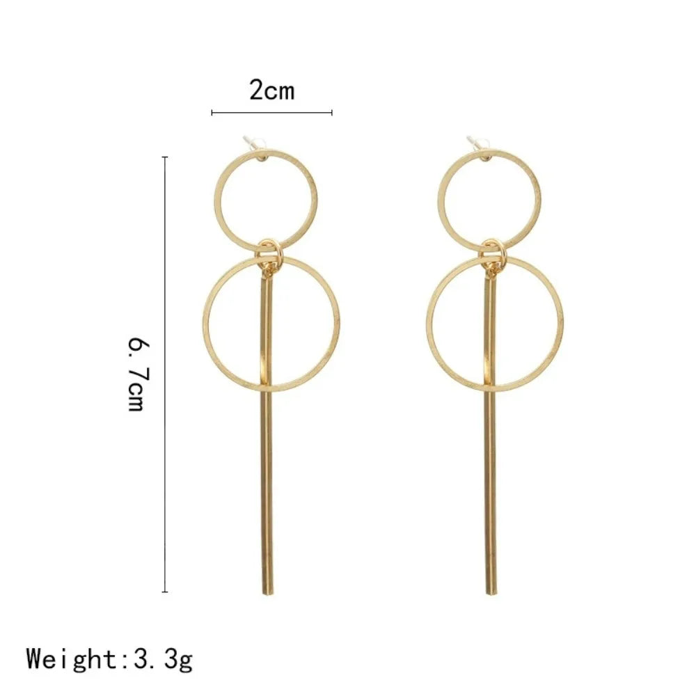 Korean Punk Simple Long Section Tassel Pendant Size Circle Earrings