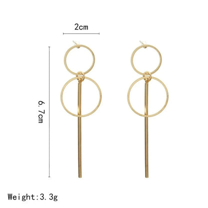 Korean Punk Simple Long Section Tassel Pendant Size Circle Earrings