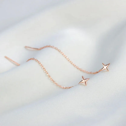 Long Wire Tassel Thread Chain Star & Heart Beads Drop Earrings