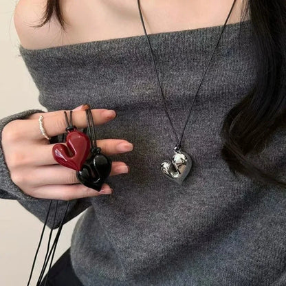 3 Colors Asymmetrical Acrylic Heart Pendant Necklace