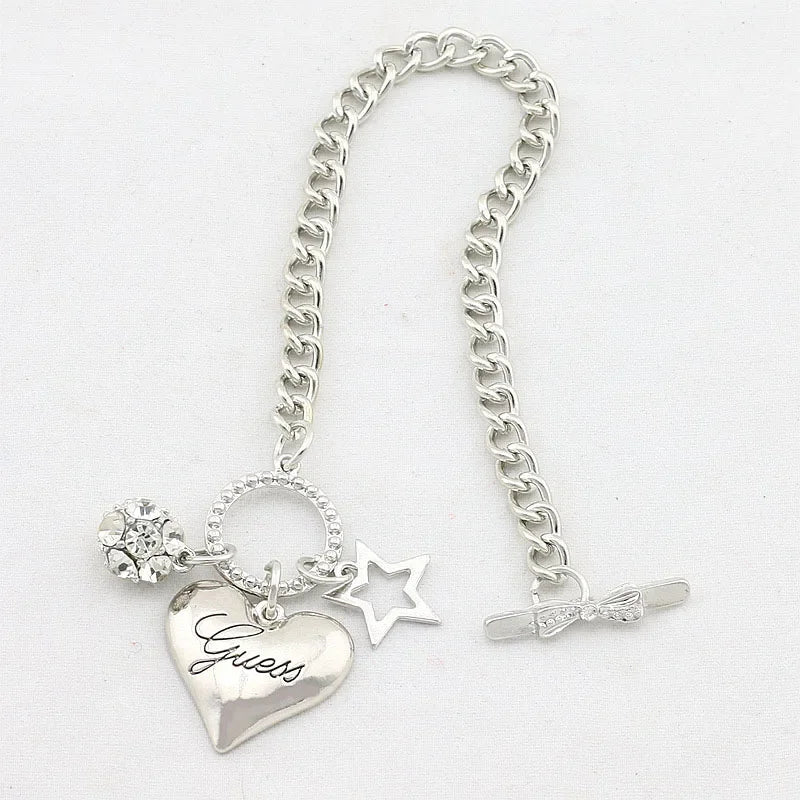 Gold and Silver Love Heart Charms Bracelets